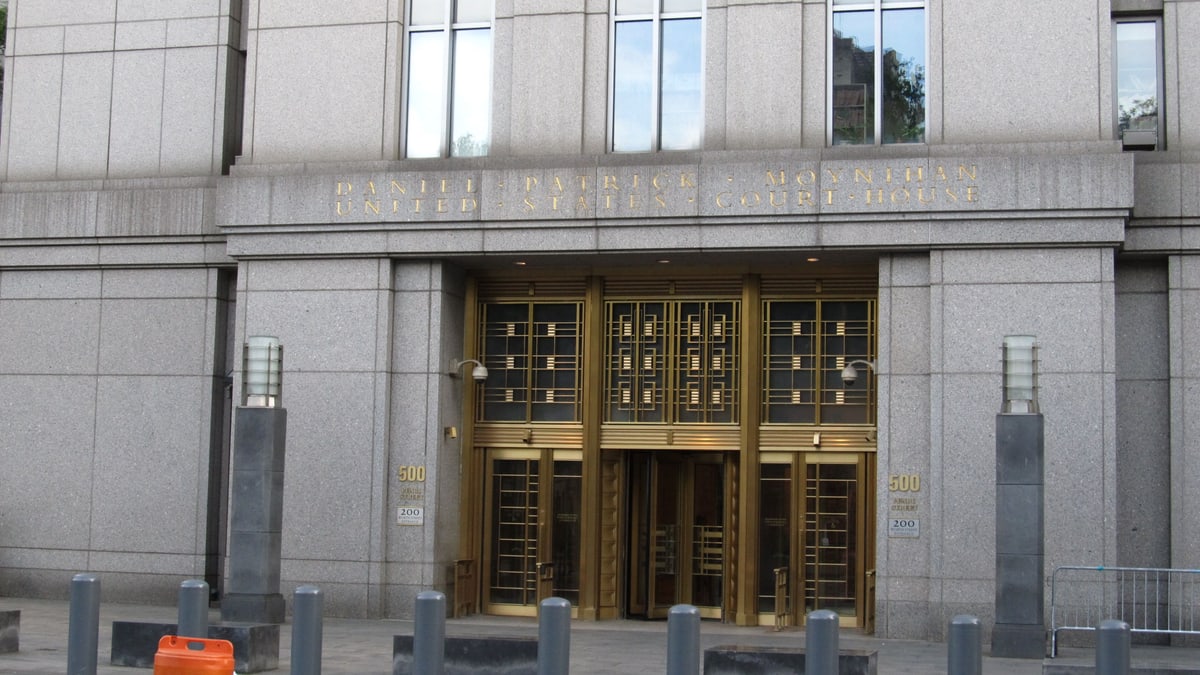 The entrance of the Daniel Patrick Moynihan United States Courthouse in Manhattan, home of the federal court hearing the case