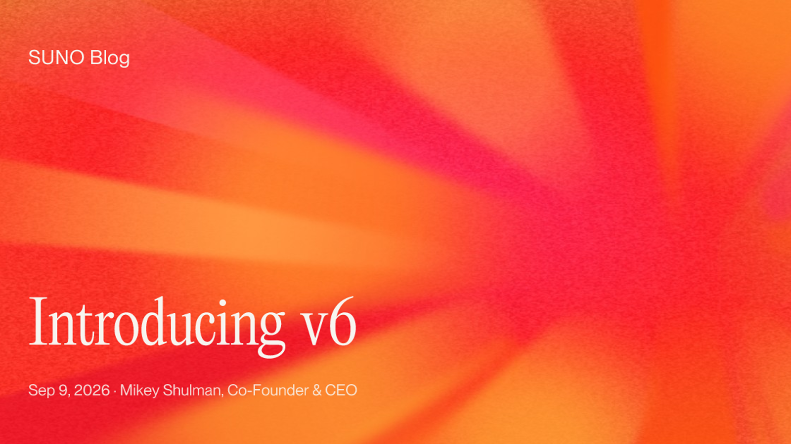 Official Suno blog card art for Introducing v6 music-model family
