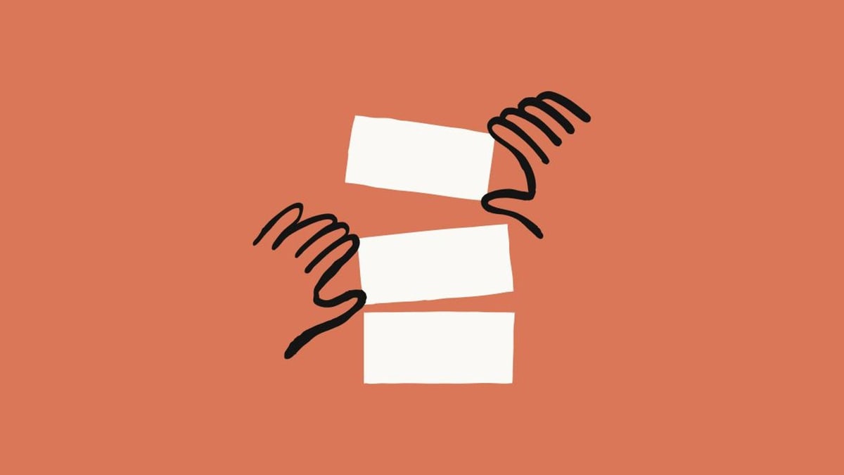 Anthropic illustration of two hands stacking three white blocks on an orange background, from the Claude for Google Workspace page