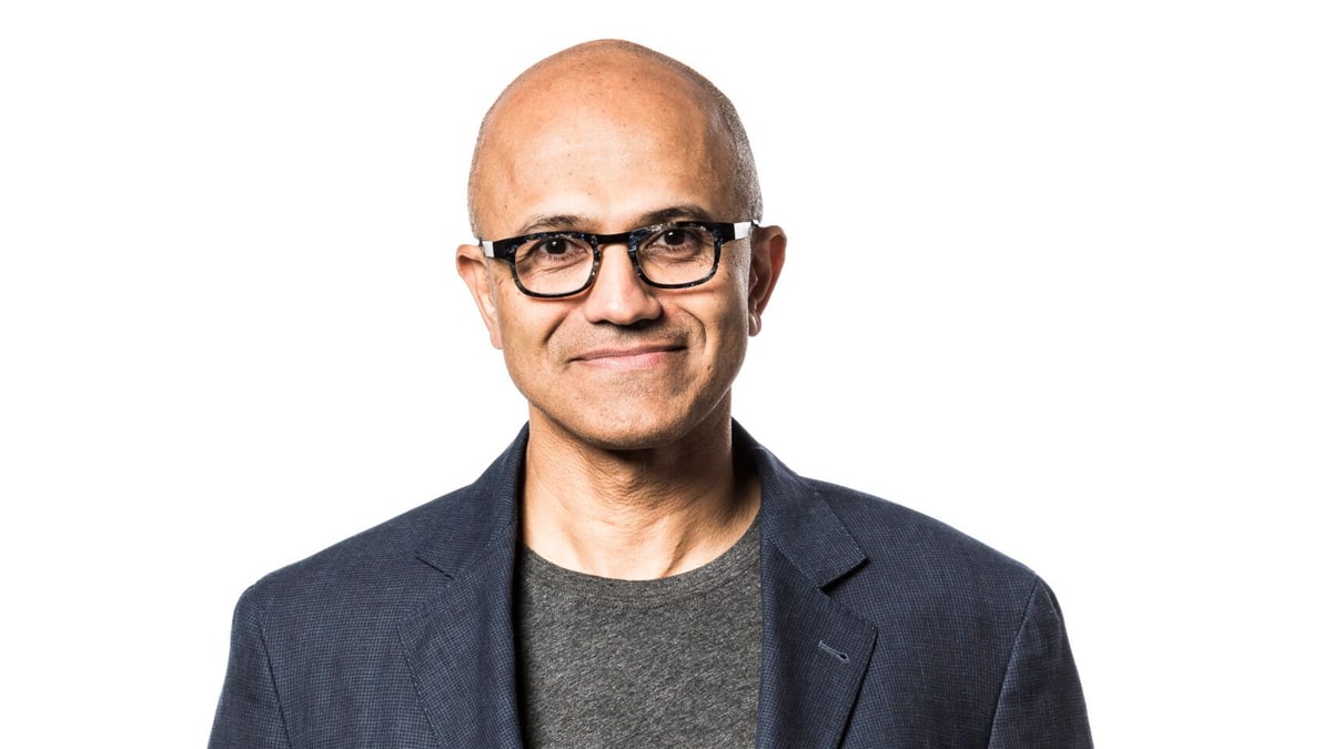 Microsoft chief executive Satya Nadella in a dark jacket against a white background