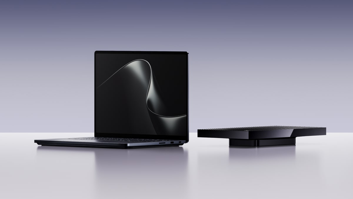 Microsoft product image of the Surface Laptop Ultra beside the Surface RTX Spark Dev Box on a white surface