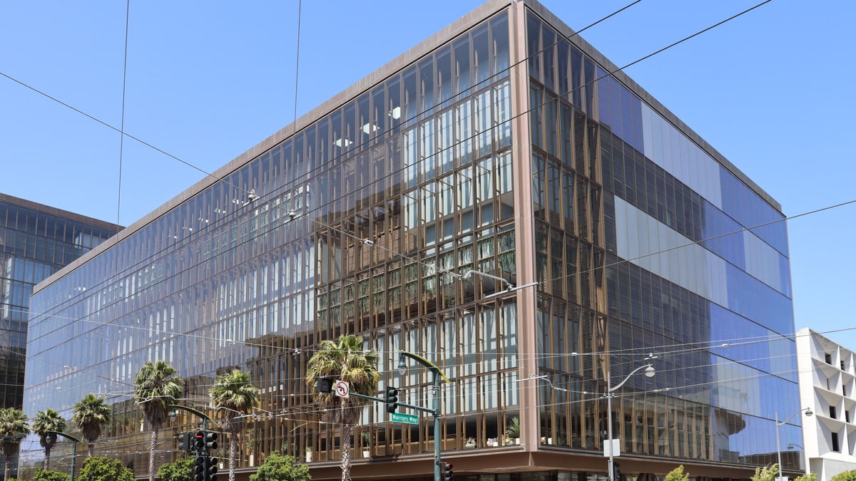 The San Francisco building at 1515 Third Street that housed OpenAI's headquarters in 2025, a glass office block on a street corner
